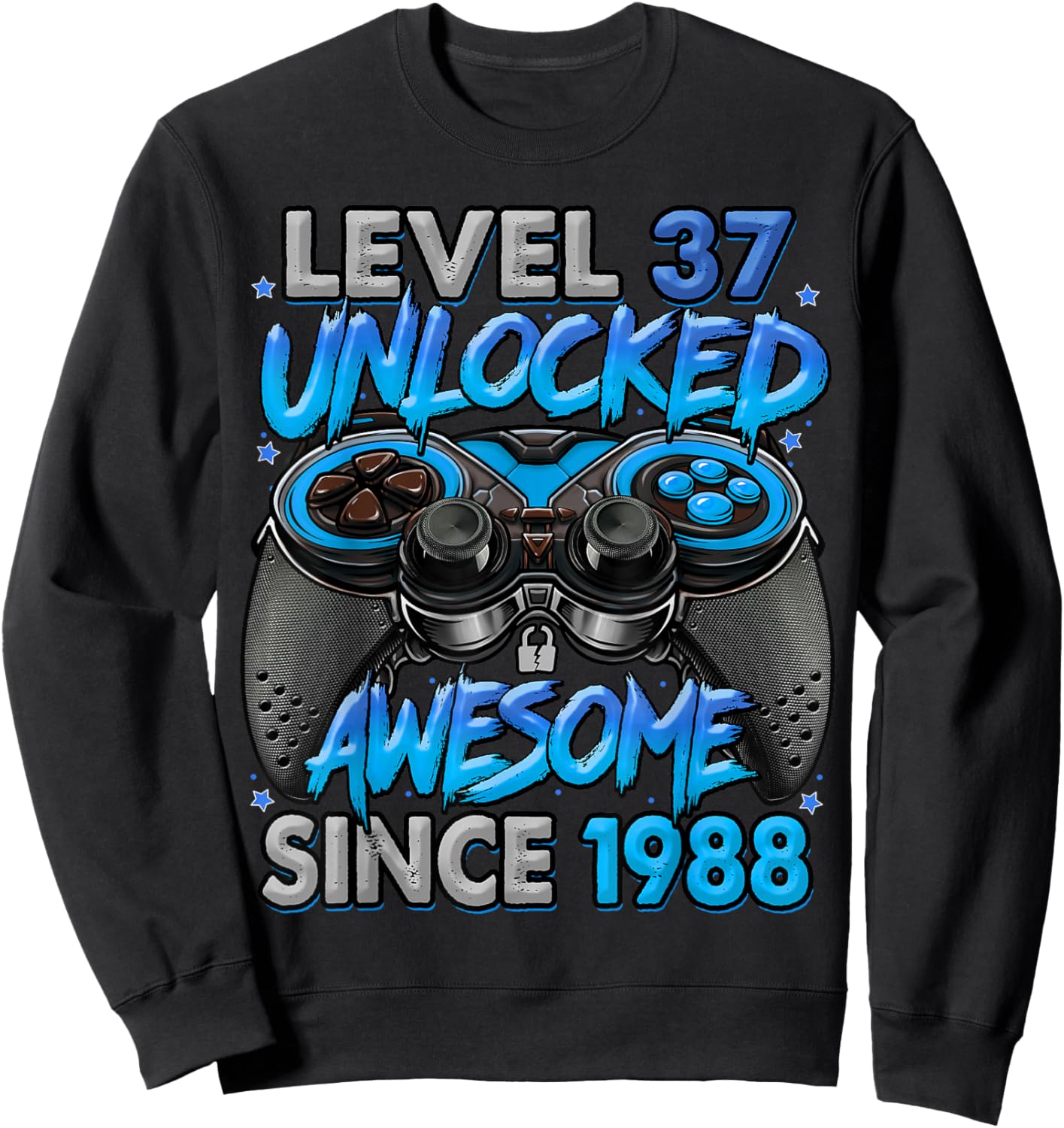 Level 37 Unlocked Awesome Since 1988 37th Birthday Gaming Sweatshirt - Sweatshirt | Black