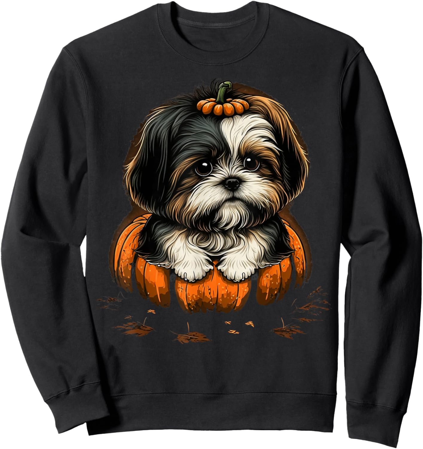 Pumpkin Shih Tzu costume on Shih Tzu Halloween Sweatshirt - Sweatshirt | Black