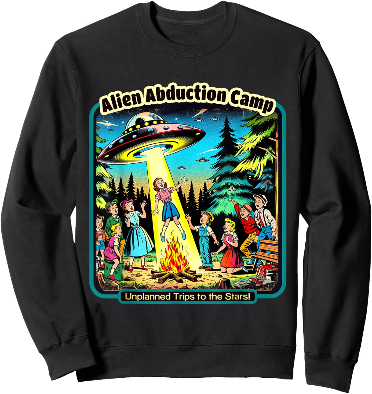 Funny Vintage Alien Abduction Camp UFO Alien Sweatshirt - Sweatshirt | Black