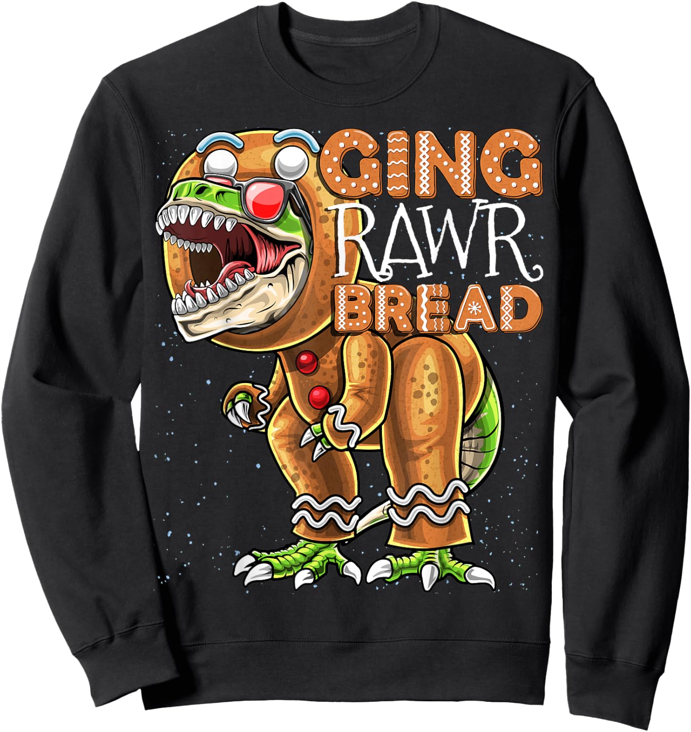 Gingerbread Man Costume Dinosaur Christmas Cookie Gift Kids Sweatshirt - Sweatshirt | Black