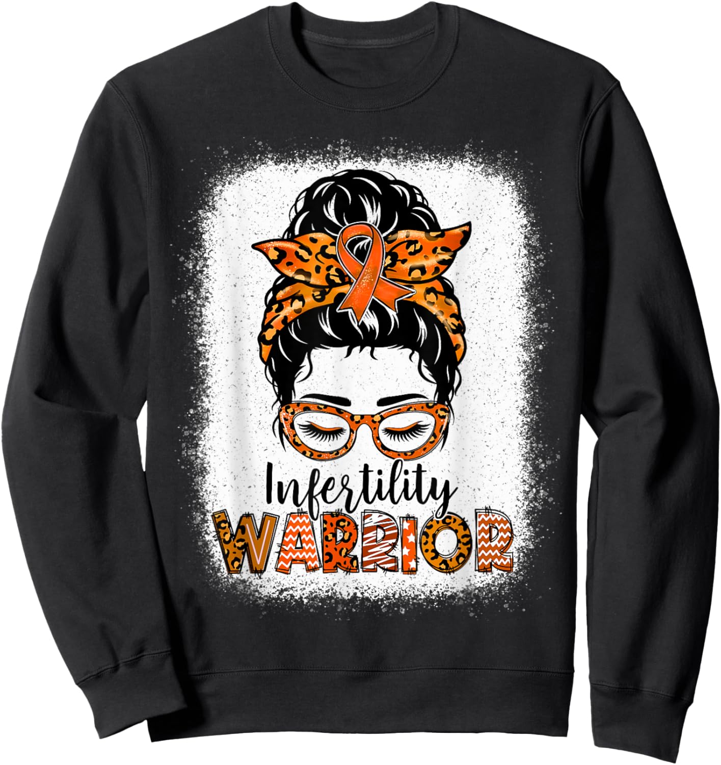 Infertility Warrior Awareness Messy Bun Orange Ribbon Sweatshirt - Sweatshirt | Black