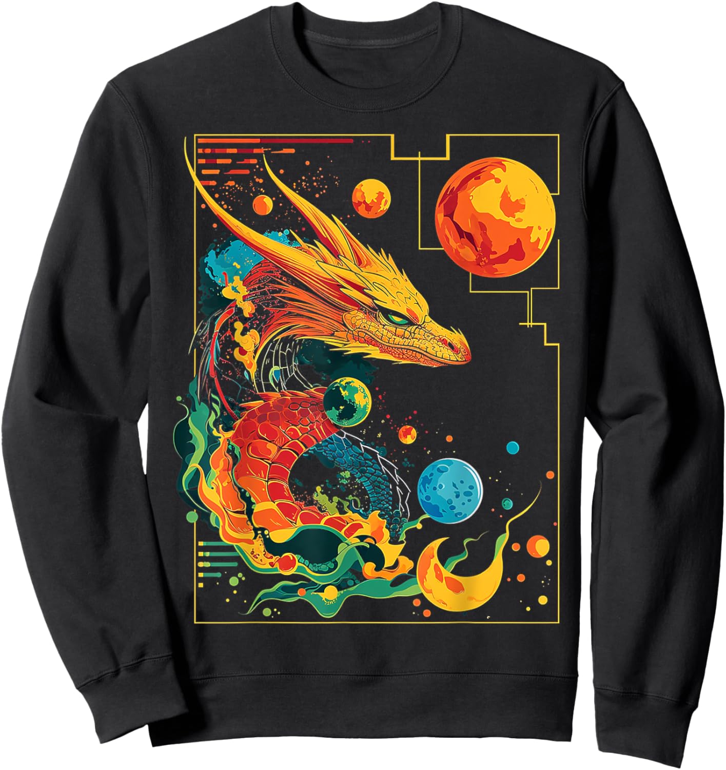 Dragon Planets Abstract Painting Geometric Animal Art Sweatshirt - Sweatshirt | Black