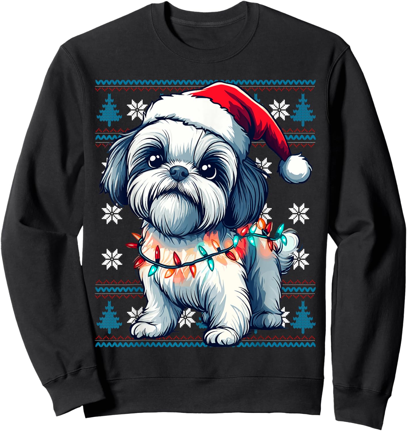 Shih Tzu Santa Xmas Tree Lights Shih Tzu Ugly Christmas Sweatshirt - Sweatshirt | Black