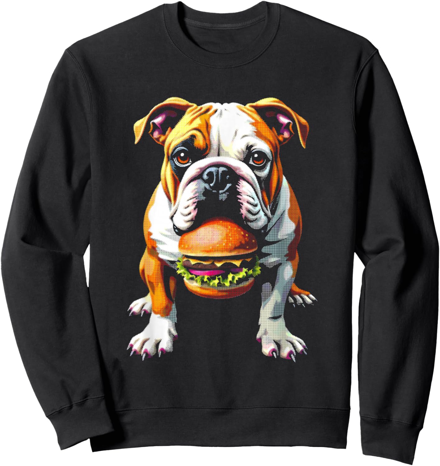 Bulldog Eats Hamburger - Funny Burger Dog Lover Sweatshirt - Sweatshirt | Black