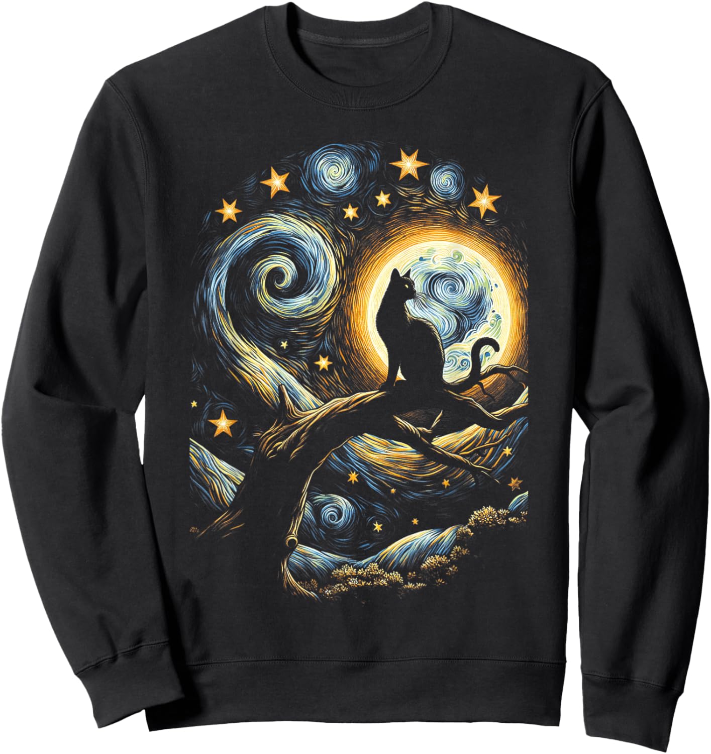 Cat Starry Night, Cat Van Gogh, Cat Art, Kids Funny Cat Sweatshirt - Sweatshirt | Black