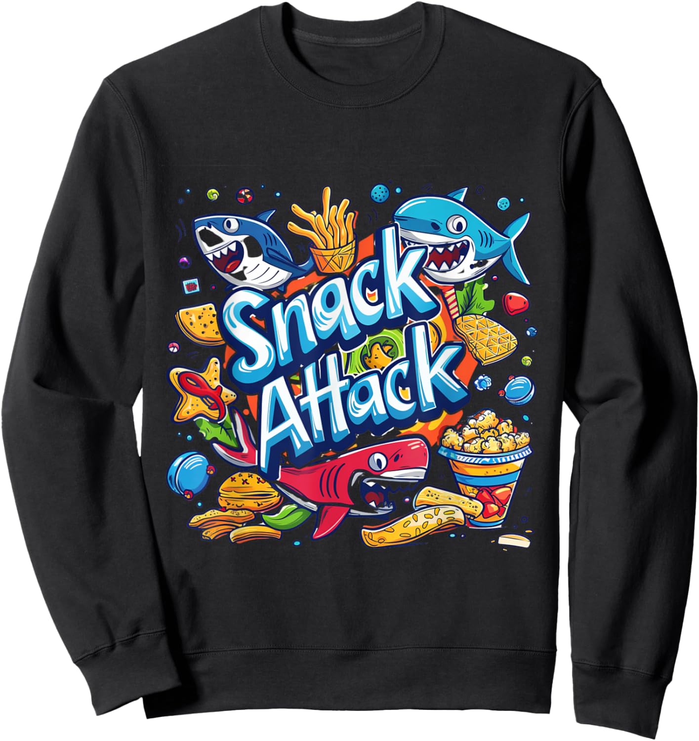 Snack Attack Funny Food Foodie Munchies Children Kids Shark Sweatshirt - Sweatshirt | Black