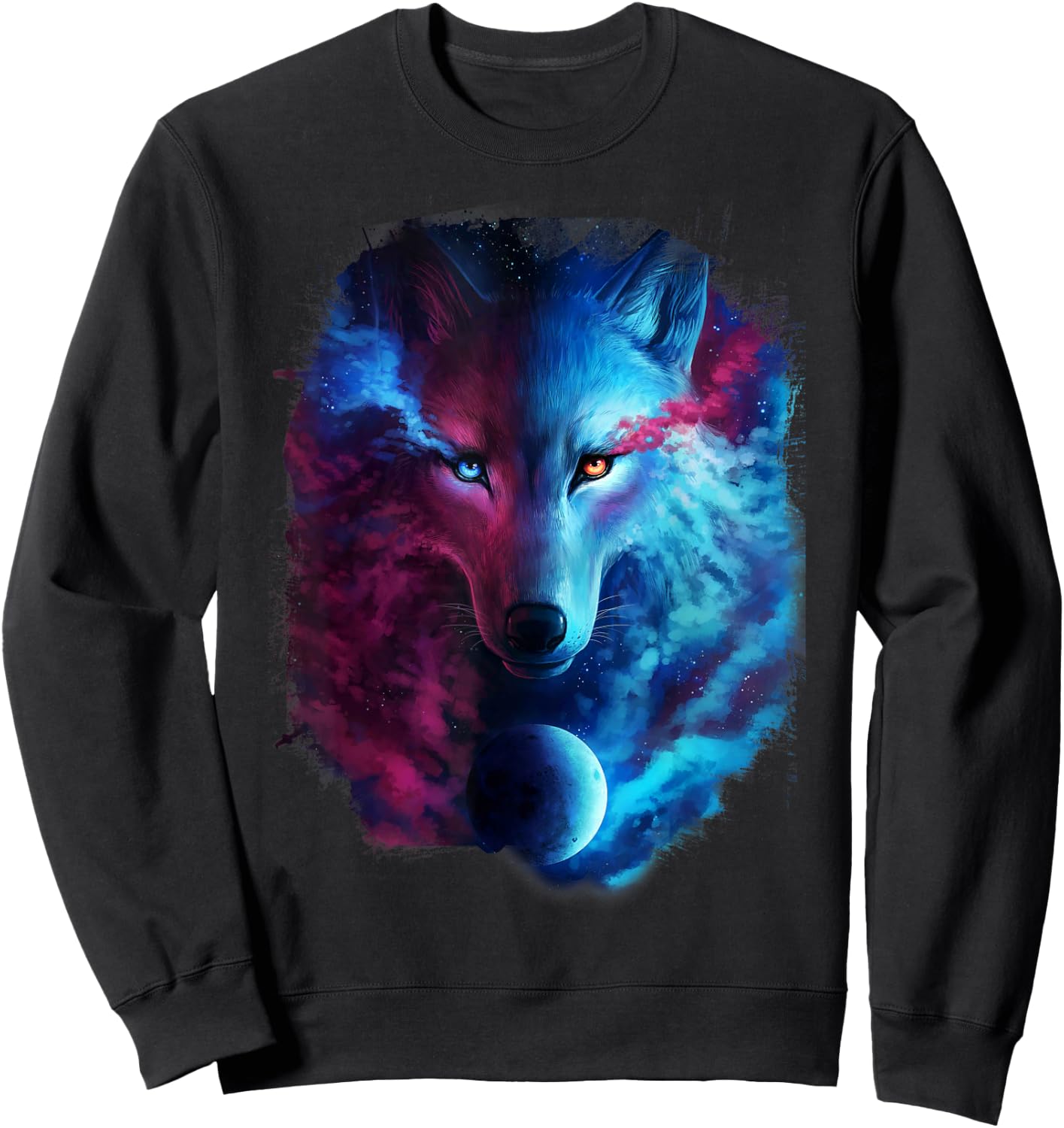Random Galaxy, Light Dark Wolves, Ice Fire, Wolf Sweatshirt - Sweatshirt | Black
