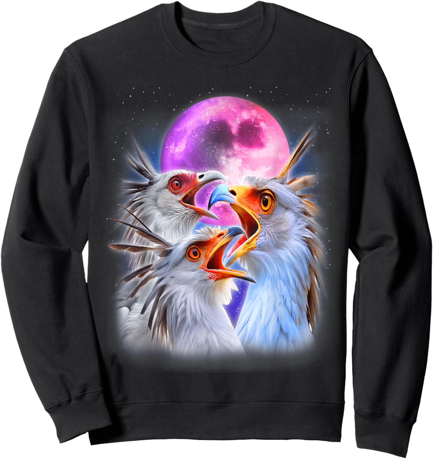 3 Secretary Bird Howling At The Moon Funny Bird Lover Birder Sweatshirt - Sweatshirt | Black