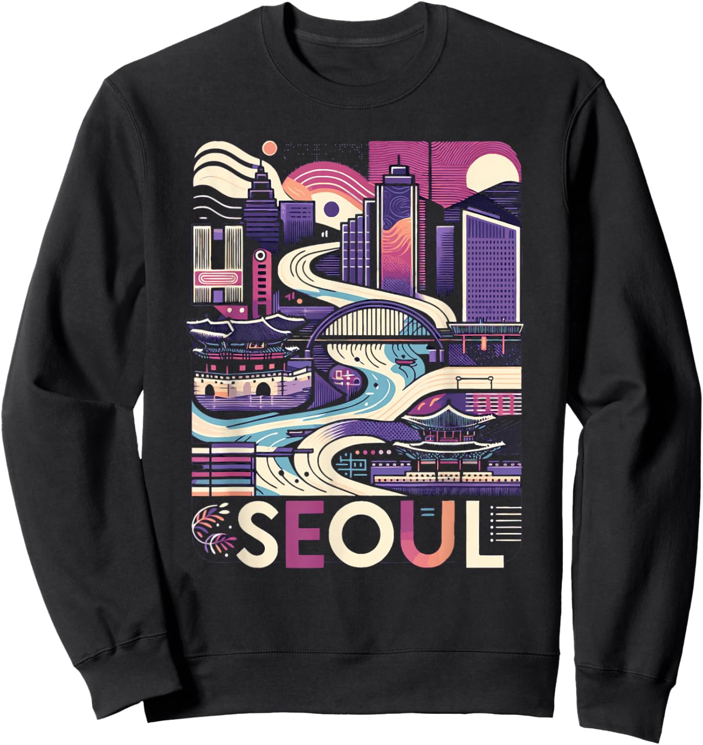 Seoul Korea Modern Artistic Graphic Sweatshirt - Sweatshirt | Black