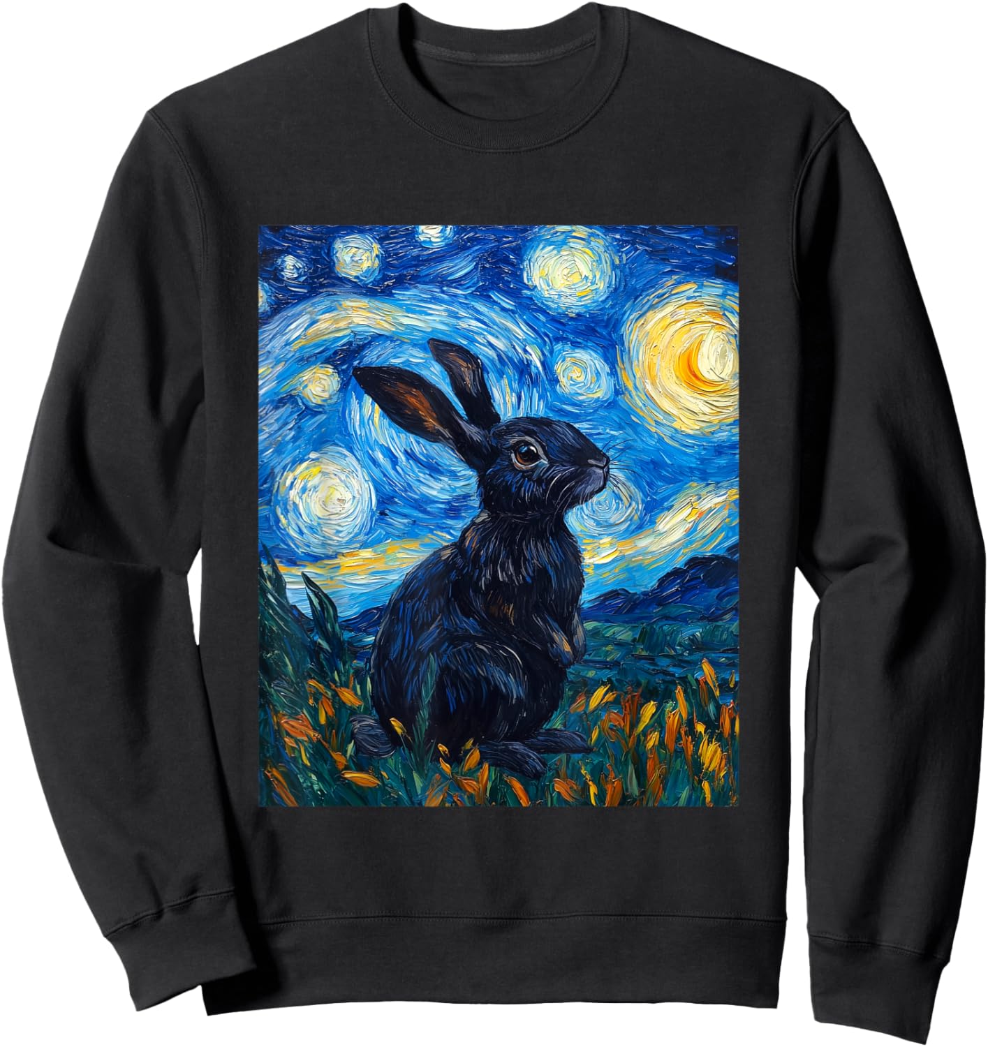 Cute Bunny Rabbit - Van Gogh Style - Starry Night Sweatshirt - Sweatshirt | Black