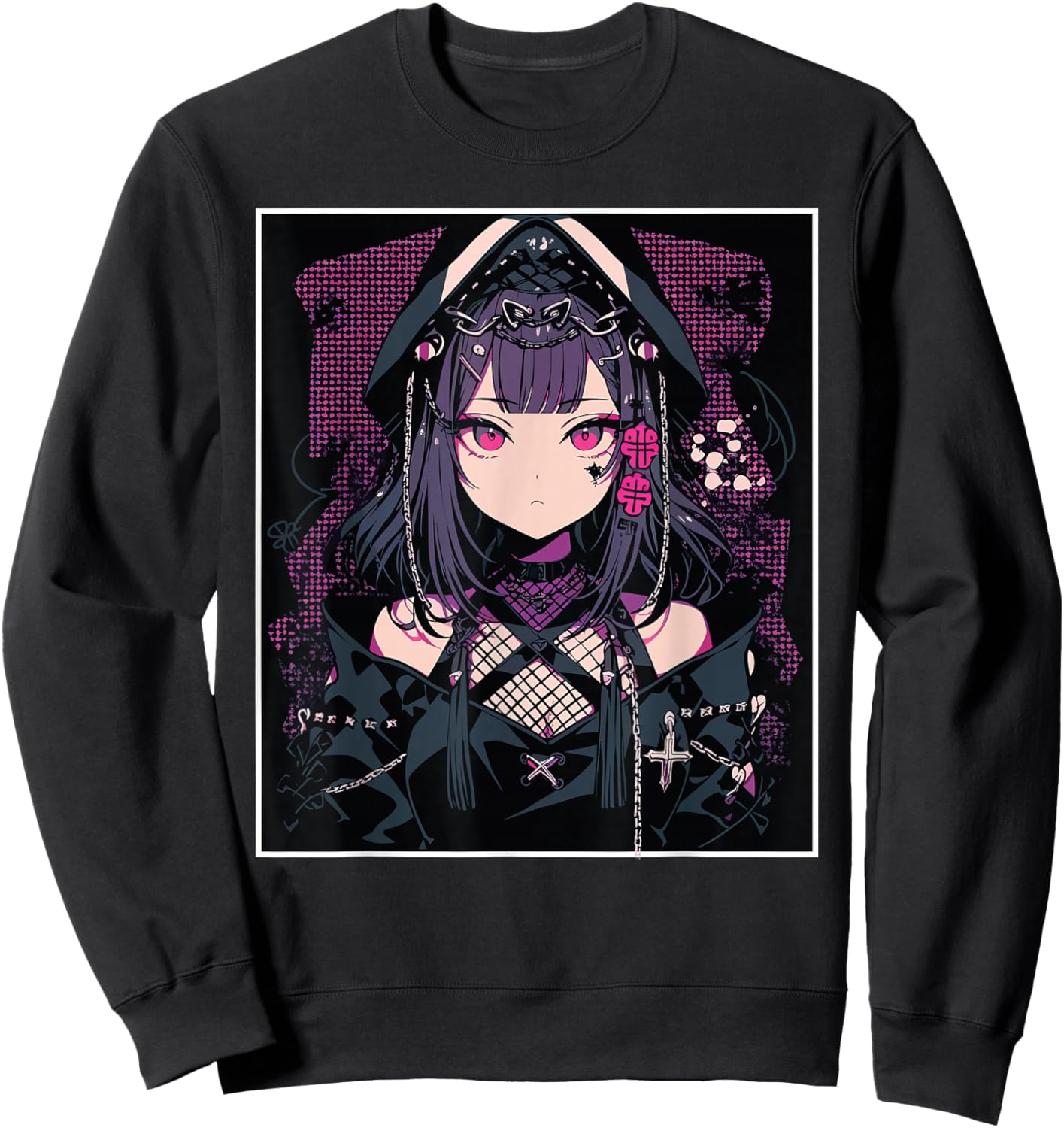Anime Girl Gothic Waifu Japanese Aesthetic Kawaii Otaku Sweatshirt - Sweatshirt | Black