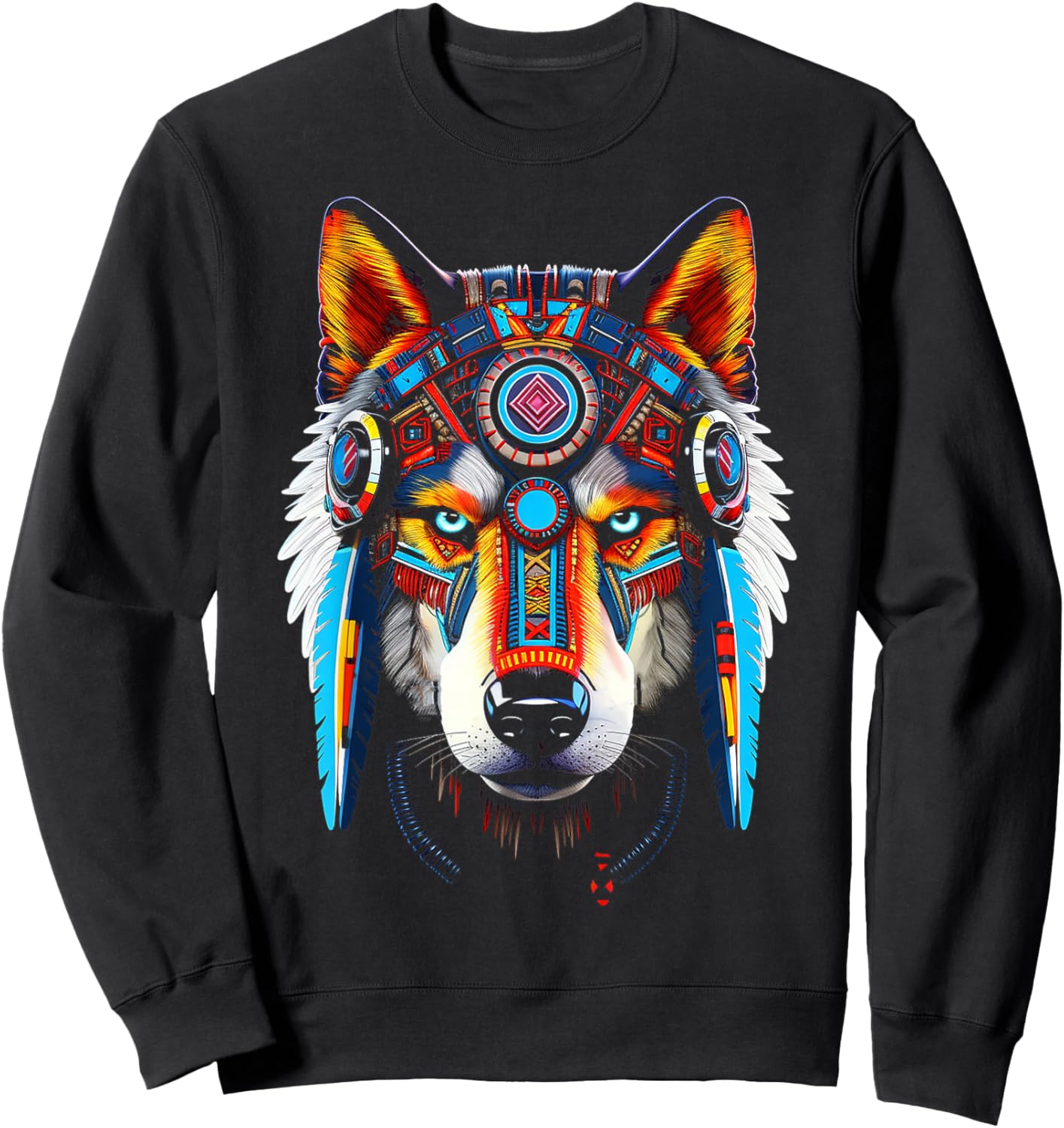 Wolf Anime Abstract Art Animal Face Graphic Wolf Sweatshirt - Sweatshirt | Black
