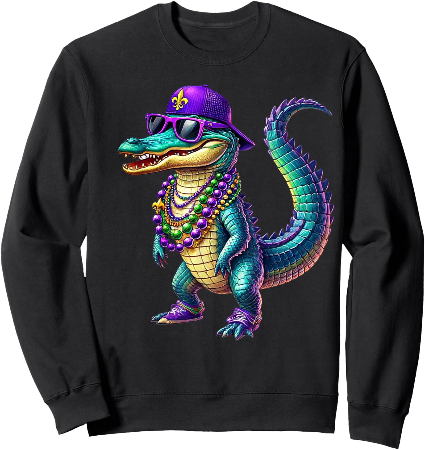 Mardigator Mardi Gras Alligator Men Women Mardi Gras Men Sweatshirt - Sweatshirt | Black