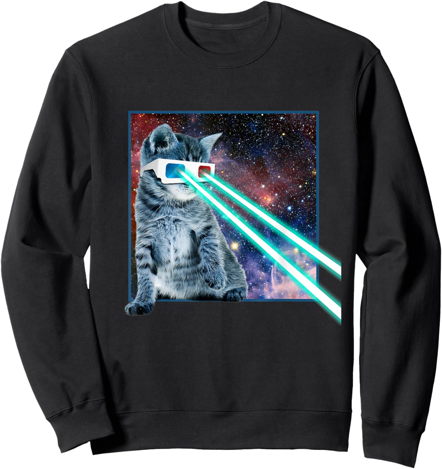 Laser Eye Cat | 3D Glasses | Kitty Galaxy Space Xmas Gift Women Kids Sweatshirt - Sweatshirt | Black