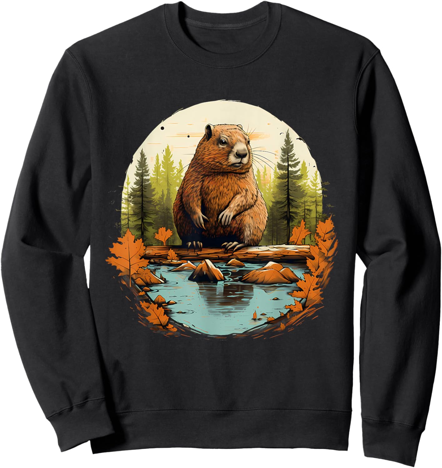 Beaver Wildlife Nature Animal Lover Artwork Forest Motif Sweatshirt - Sweatshirt | Black