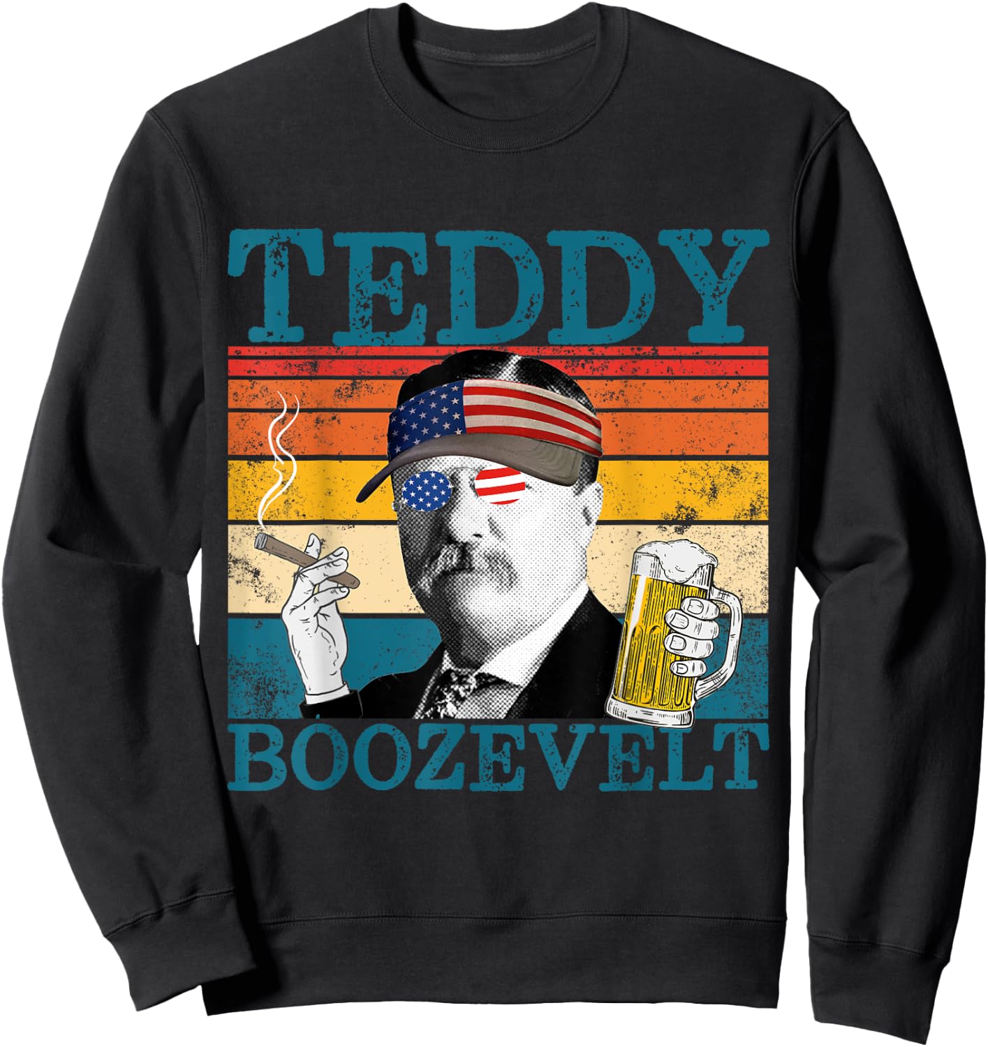 Teddy Boozevelt Retro Drinking President Theodore Roosevelt Sweatshirt - Sweatshirt | Black