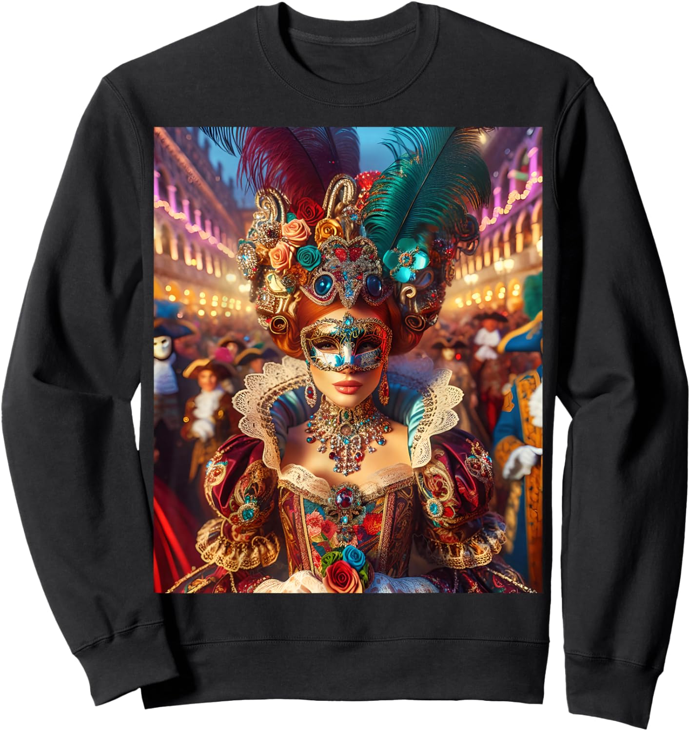 Fantasy Cute Lady Mask Venice Sweatshirt - Sweatshirt | Black