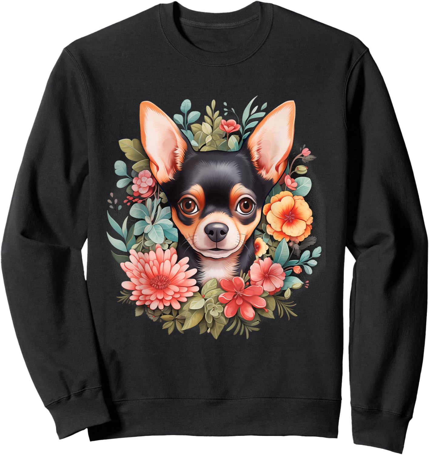 Chihuahua Mom Floral Dog Lover Vintage Flowers Cute Sweatshirt - Sweatshirt | Black