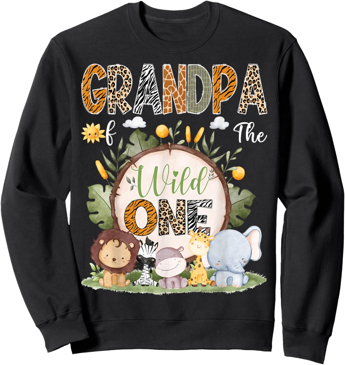 Grandpa Of The Wild One 1St Birthday Kids Safari Woodland Sweatshirt - Sweatshirt | Black