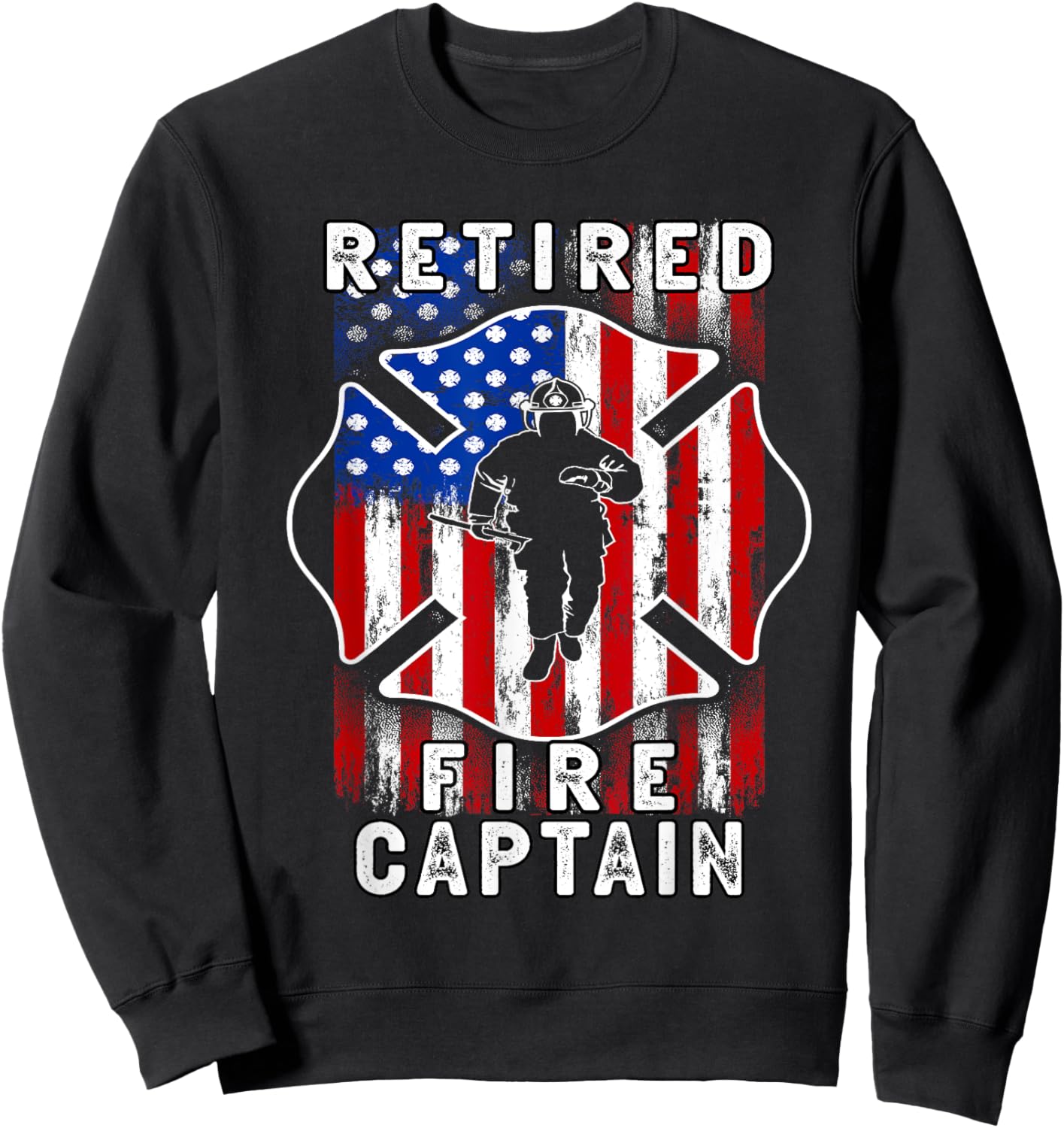 USA flag Retired Fire captain 2025 Firefighter Retirement Sweatshirt - Sweatshirt | Black