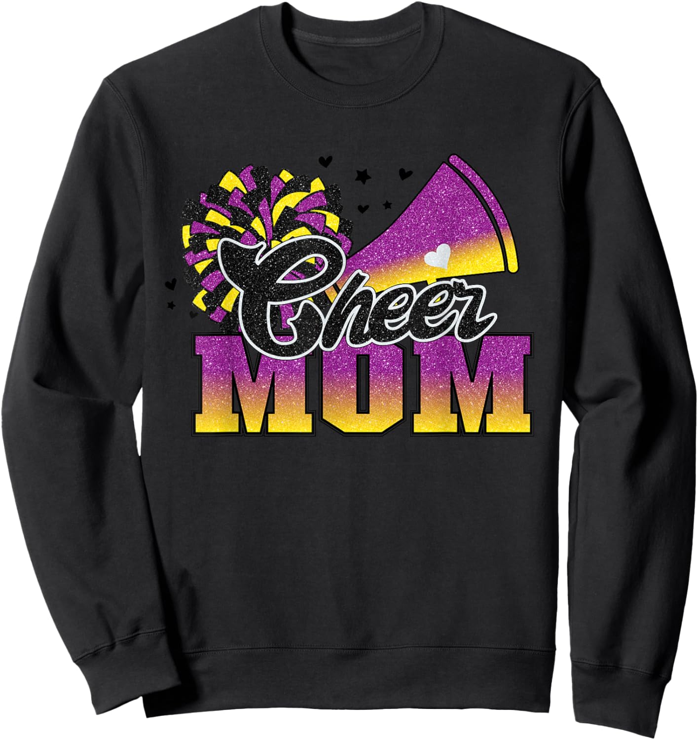 Football Cheer Mom Purple Yellow Black Pom Leopard Sweatshirt - Sweatshirt | Black