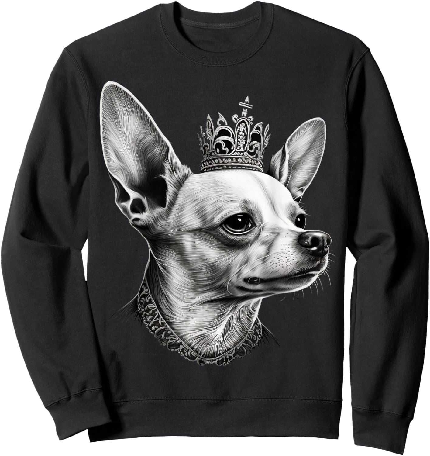 Black and White Chihuahua Dog on Crown Chihuahua Sweatshirt - Sweatshirt | Black