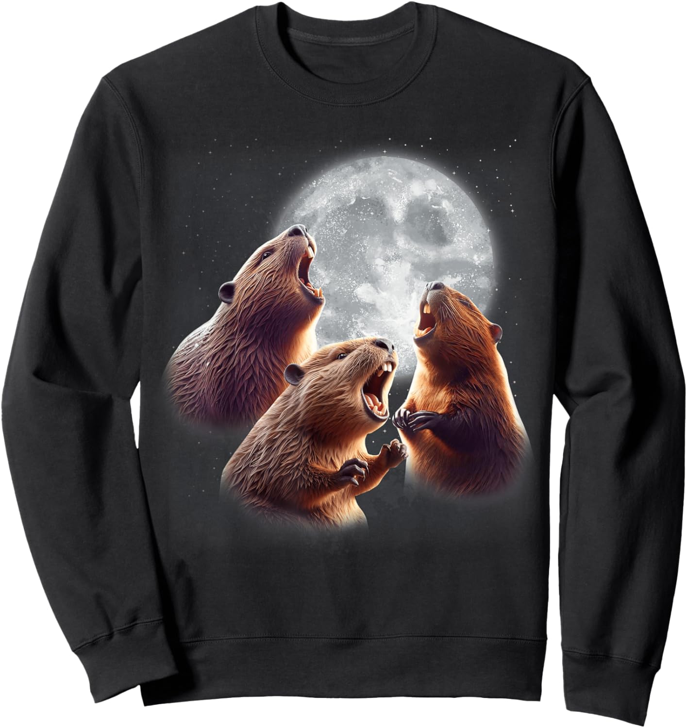 3 Beaver Howling At The Moon Funny Beaver Lover Rodent Kids Sweatshirt - Sweatshirt | Black