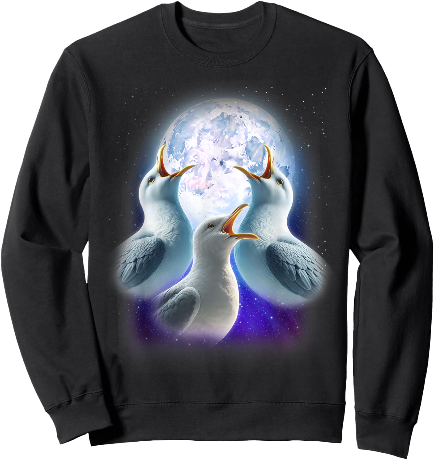 3 Seagulls Howling At The Moon Funny Seagull Lover Seabird Sweatshirt - Sweatshirt | Black
