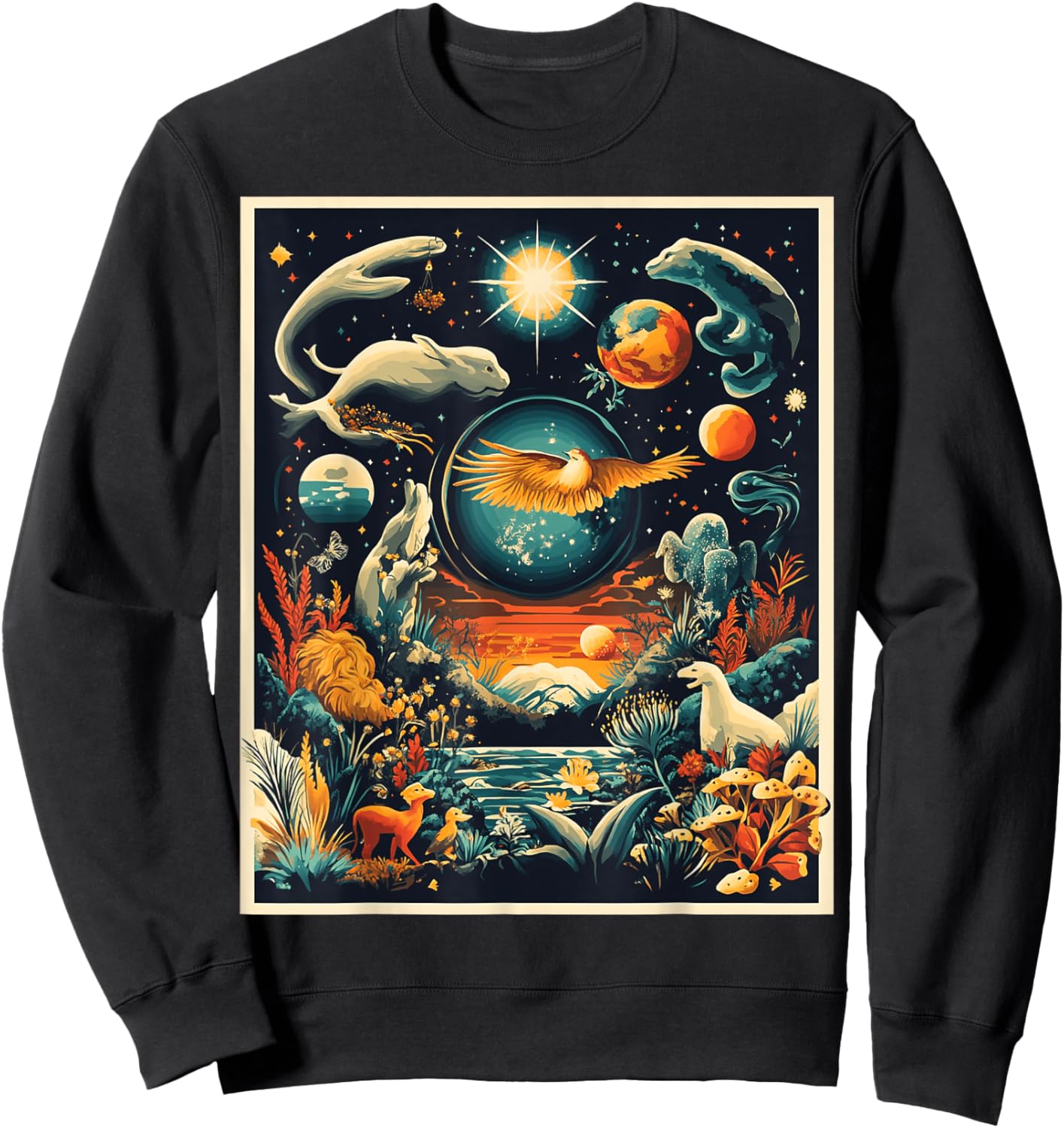 Whimsical Fantasy Nature Scene Art Sweatshirt - Sweatshirt | Black