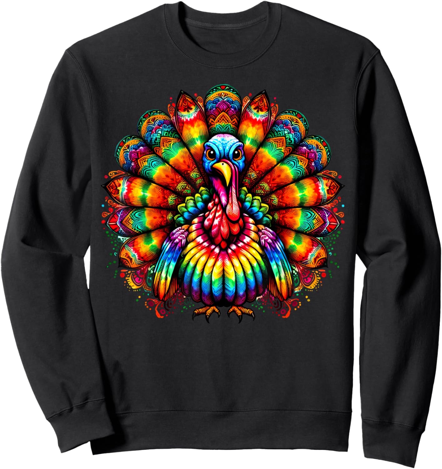 Cool Turkey Thanksgiving Spirit Animal Illustration Tie Dye Sweatshirt - Sweatshirt | Black