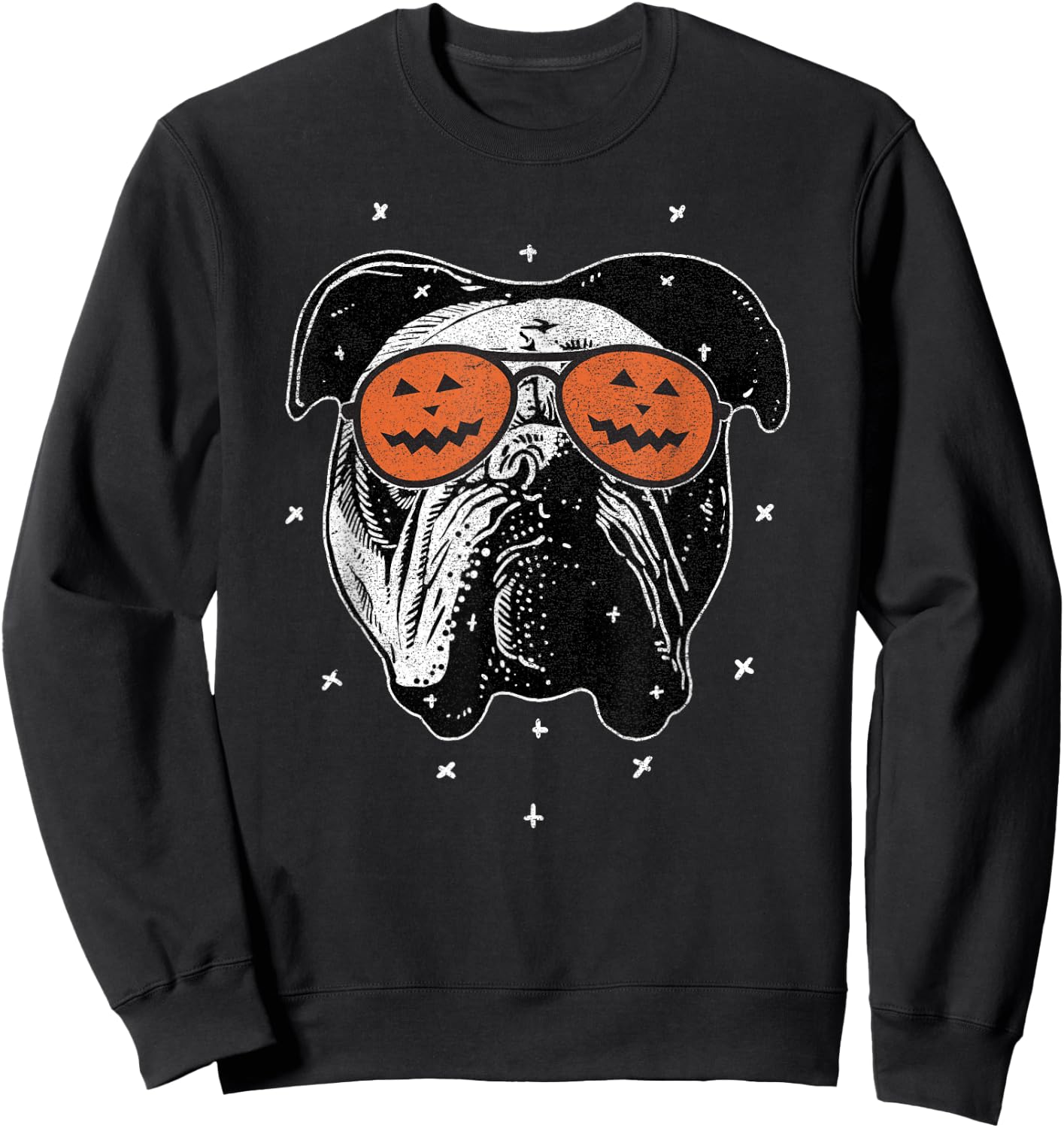 English Dog Wearing Pumpkin Sunglasses | Halloween Bulldog Women Kids Sweatshirt - Sweatshirt | Black