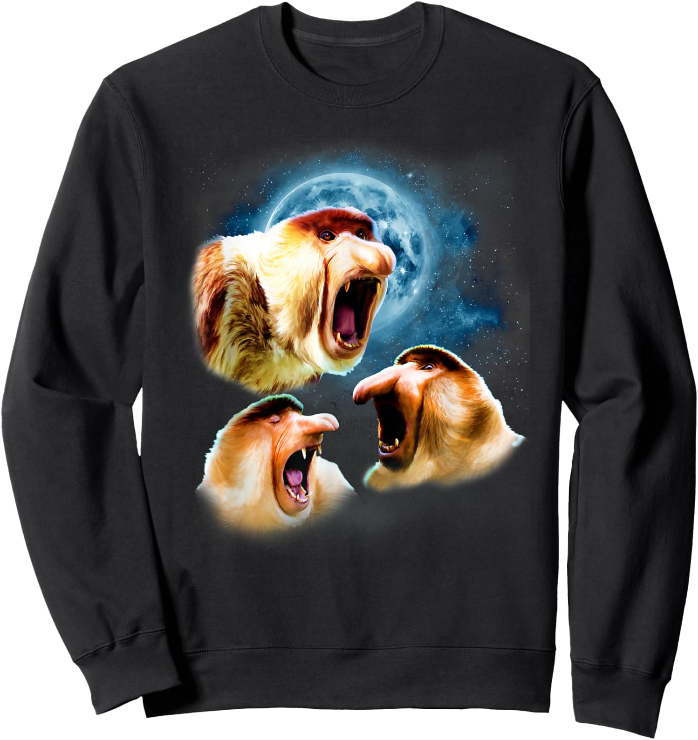 Howling at the Moon Shirt - Funny Proboscis Monkey Sweatshirt - Sweatshirt | Black