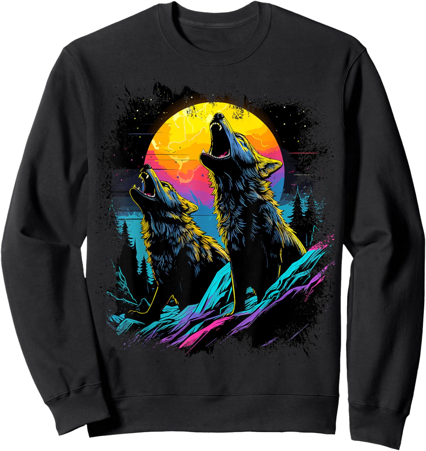 Wolves Moon Howling Wolf Sweatshirt - Sweatshirt | Black