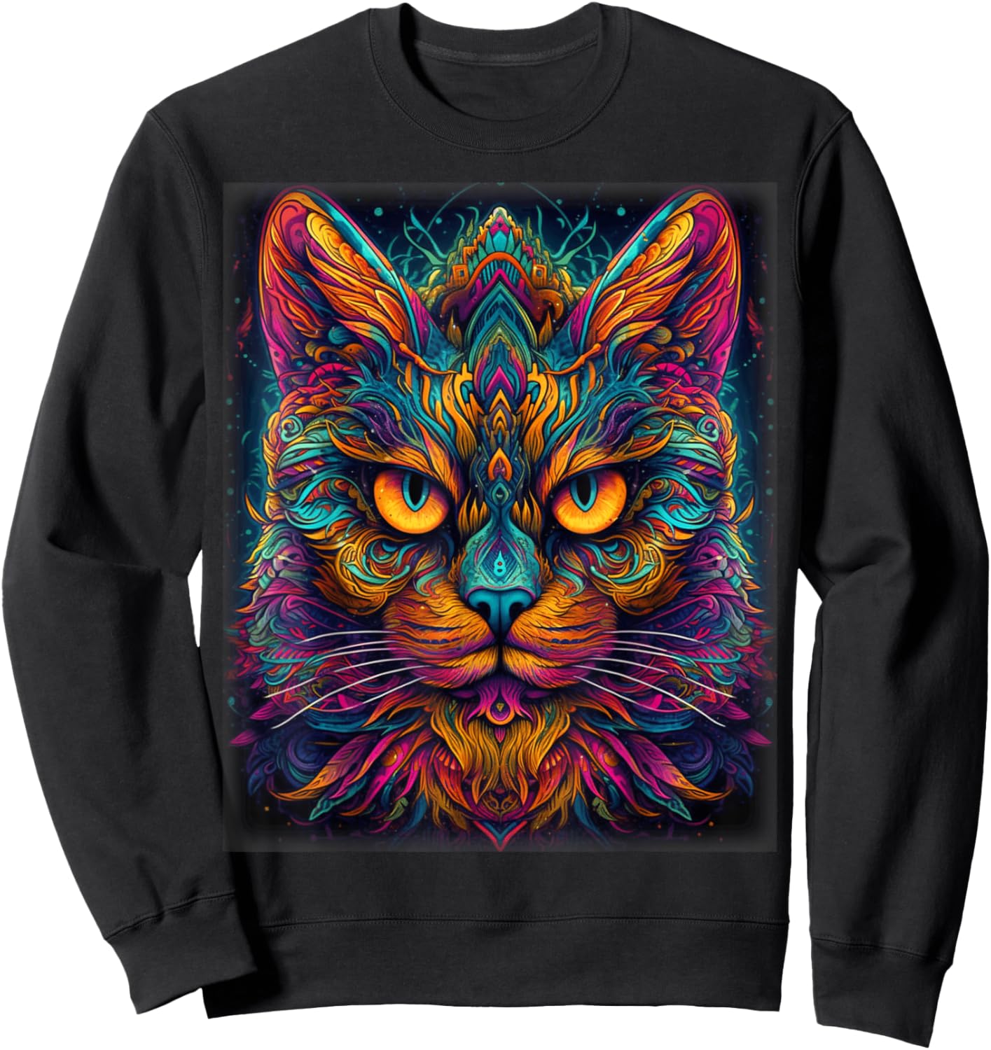 Colorful Cat | Psychedelic Art Trippy Hippie Girls Men Women Sweatshirt - Sweatshirt | Black