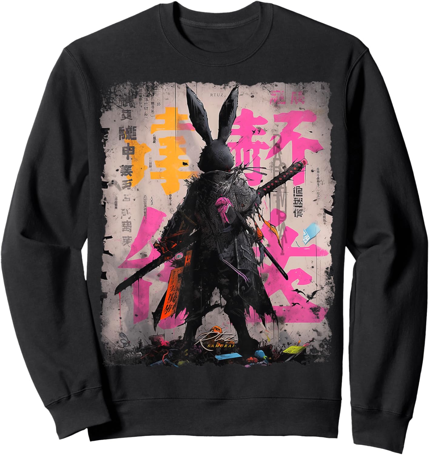 Hip Hop Y2K Vintage Hipster Hare Streetwear Bunny Samurai Sweatshirt - Sweatshirt | Black