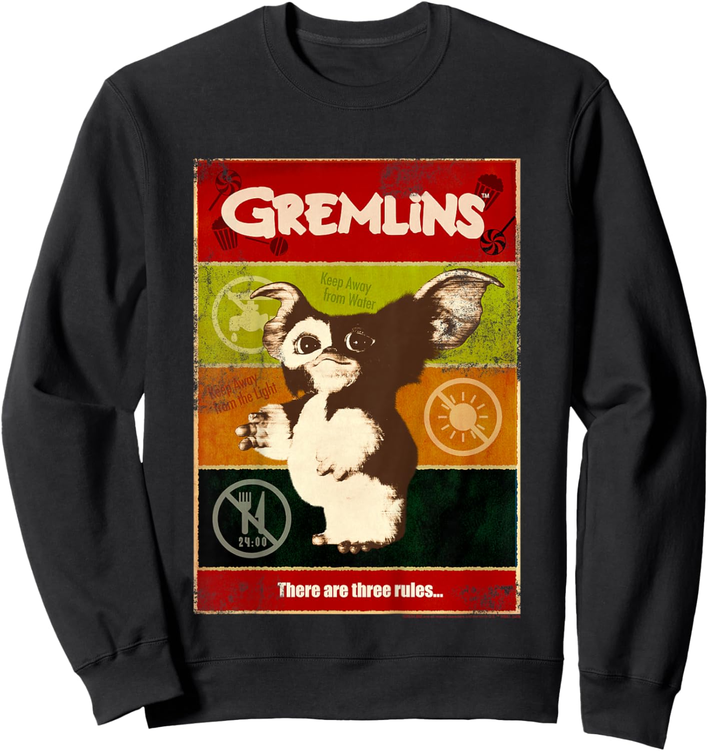 Kids Gremlins Gizmo Paneled Three Rules Poster Sweatshirt - Sweatshirt | Black