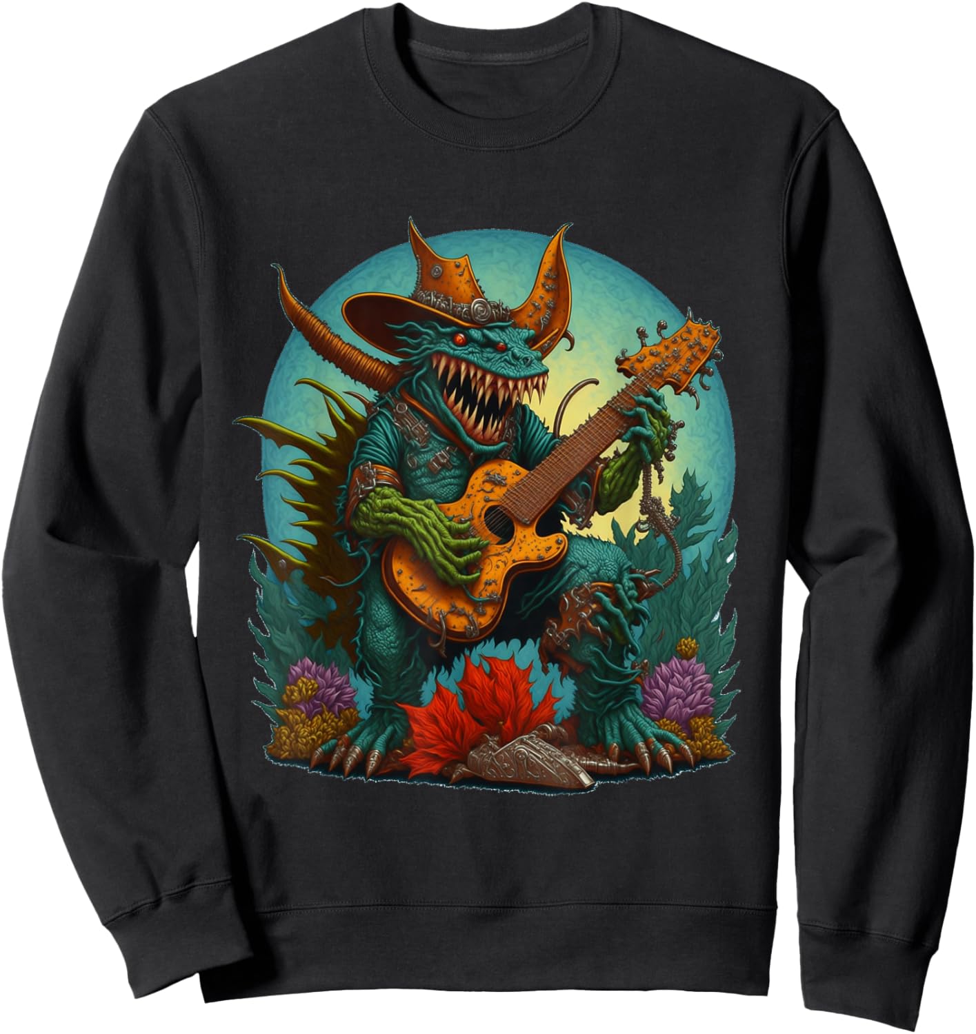 Hodag Country Fest Cowboy Hat Guitar Monster for Music Fans Sweatshirt - Sweatshirt | Black