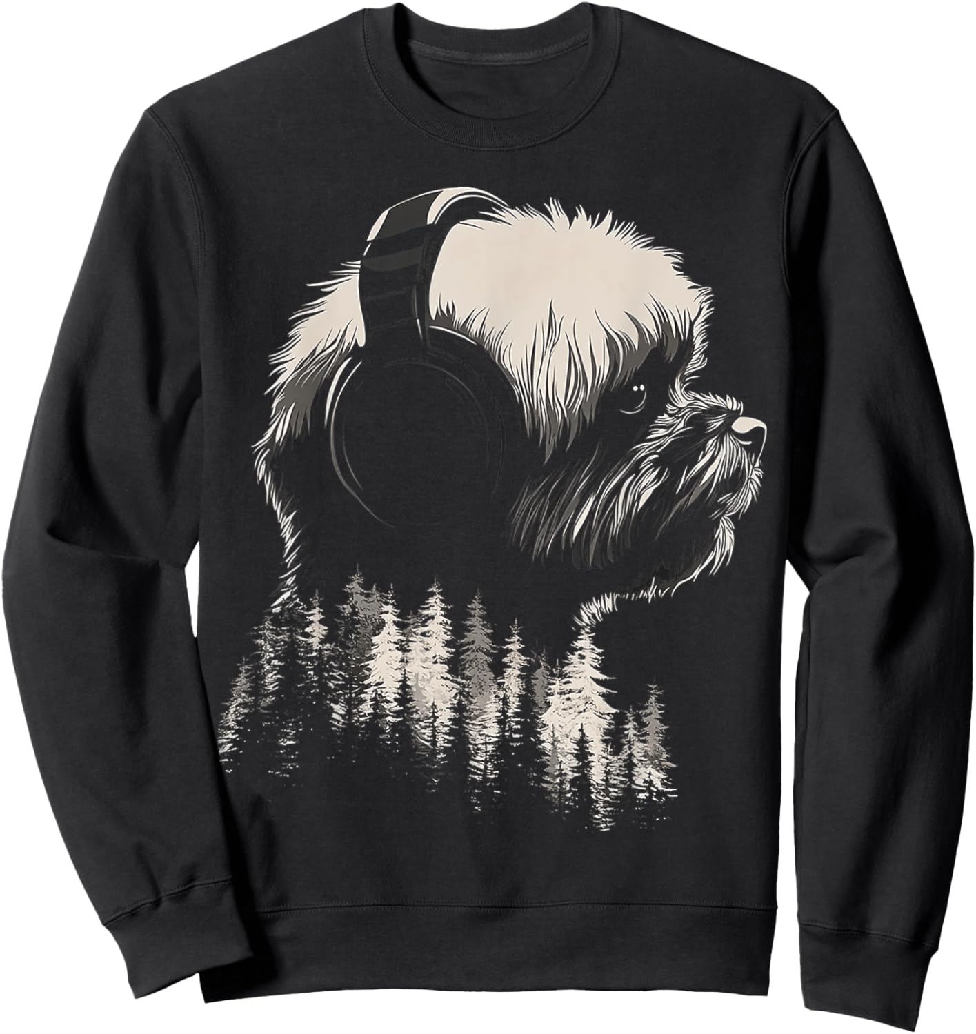Shih Tzu Dog Motif Pet Art Music Headphone Shih Tzu Sweatshirt - Sweatshirt | Black