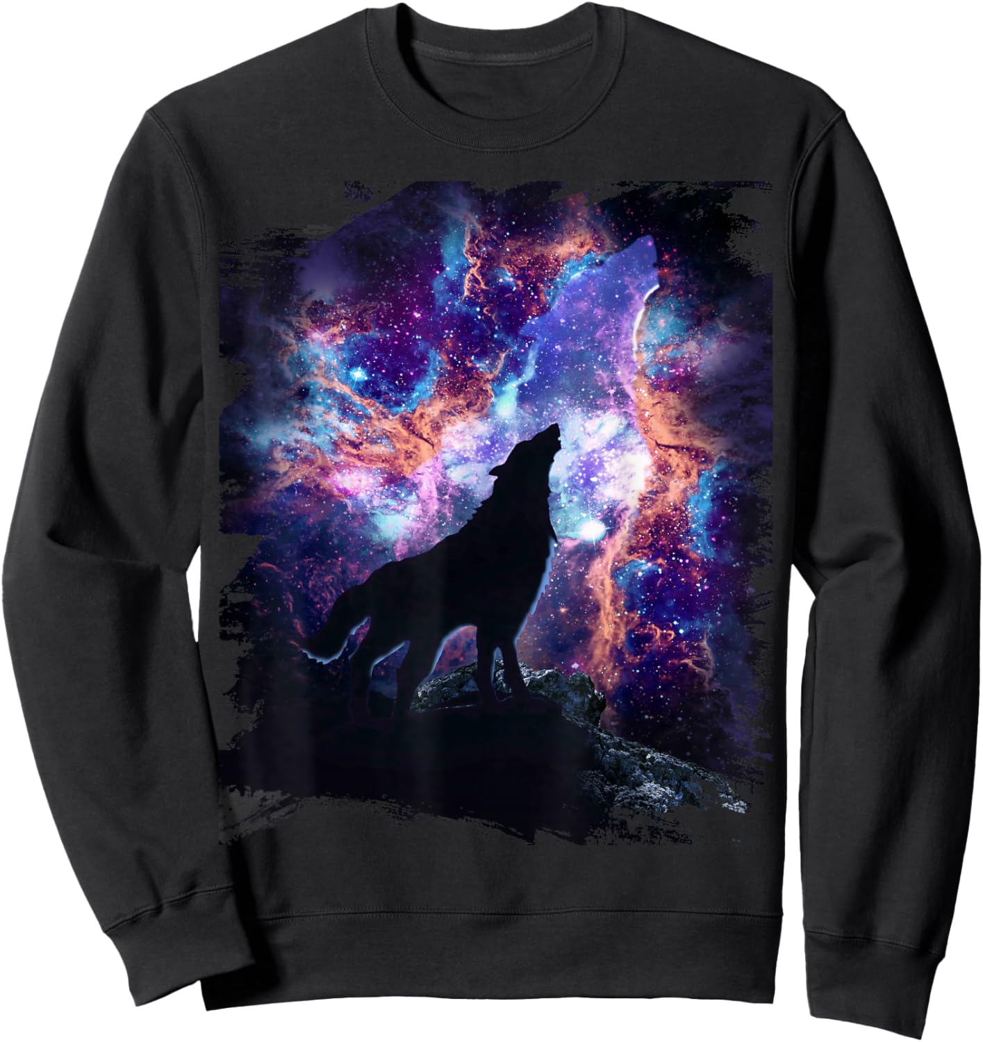 Celestial Wolf Nebulae, Cosmic Space Wolves Galaxy Sweatshirt - Sweatshirt | Black