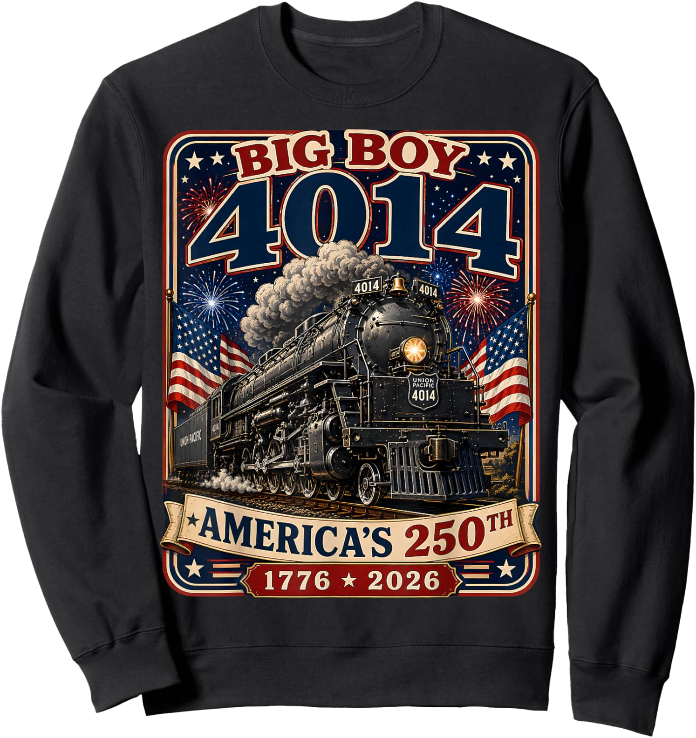 Big Boy 4014 Train 4th of July Retro US Flag Vintage Apparel Sweatshirt - Sweatshirt | Black