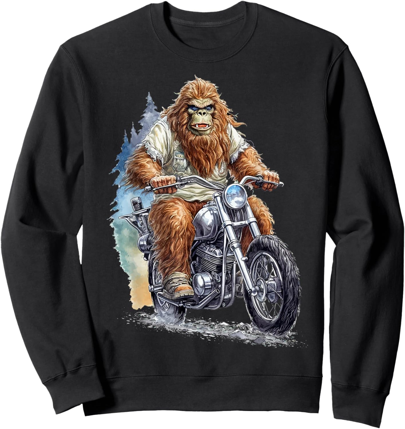 Bigfoot Riding Motorcycle Bike Funny Bigfoot Sasquatch Biker Sweatshirt - Sweatshirt | Black
