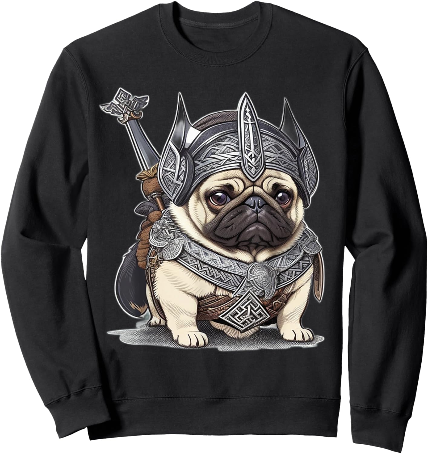 Pug Viking Warrior Norse Viking Pug With Sword Armor Helmet Sweatshirt - Sweatshirt | Black