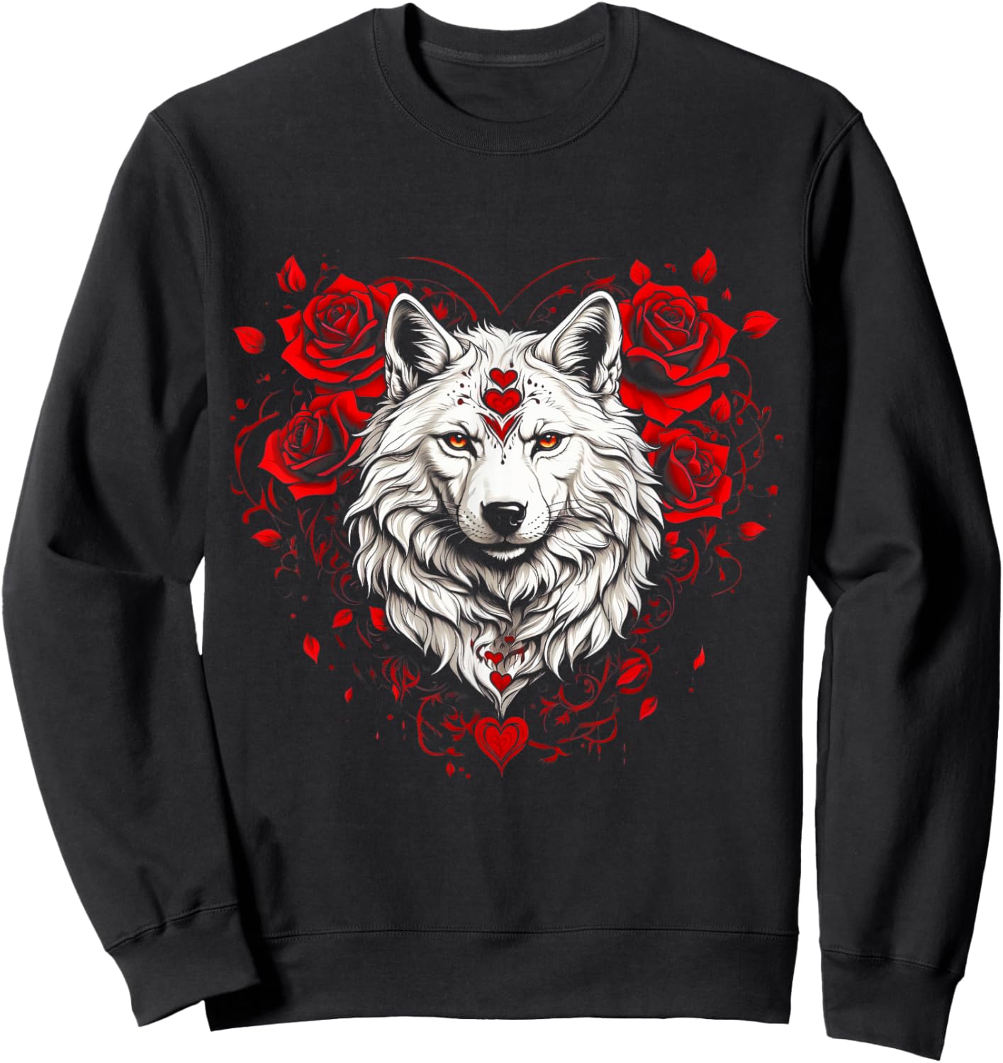 Floral Wolf Valentines Day Flowers Rose Vintage Loves Wolves Sweatshirt - Sweatshirt | Black