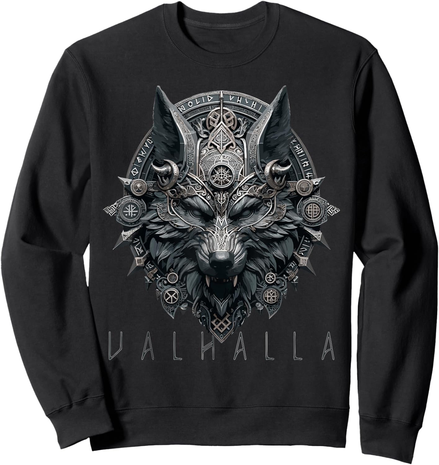 Valhalla Wolf Mask Odin Runes Norse Compass Viking Men Women Sweatshirt - Sweatshirt | Black