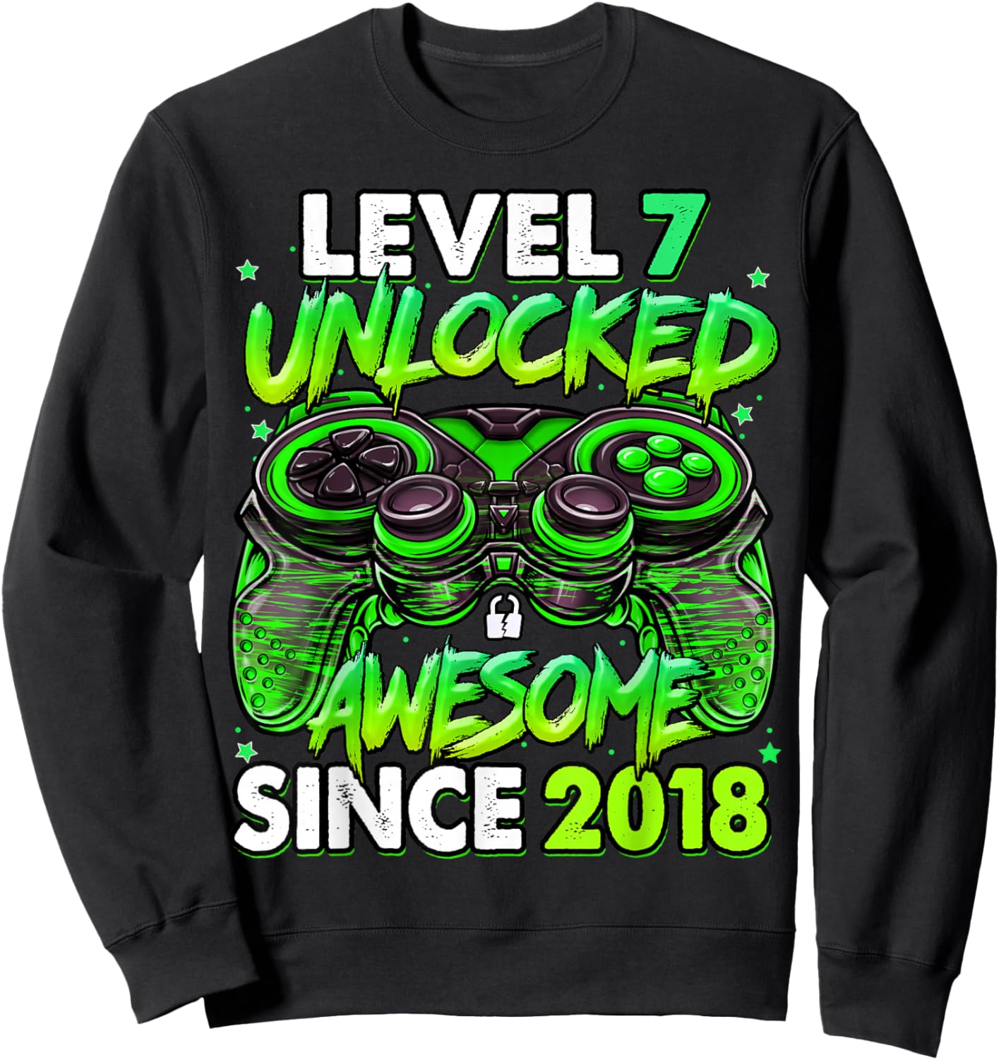 Level 7 Unlocked Awesome Since 2018 7th Birthday Gaming Sweatshirt - Sweatshirt | Black