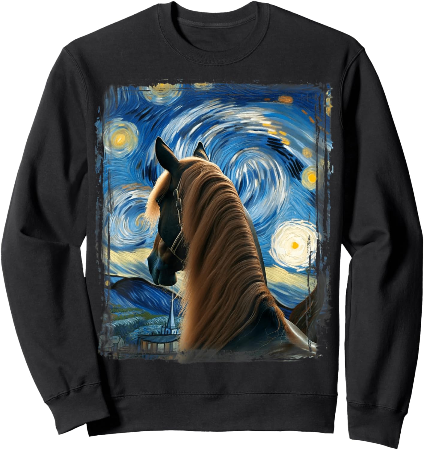 Horse Star Gazer Artistic Van Gogh Style Starry Night Horse Sweatshirt - Sweatshirt | Black