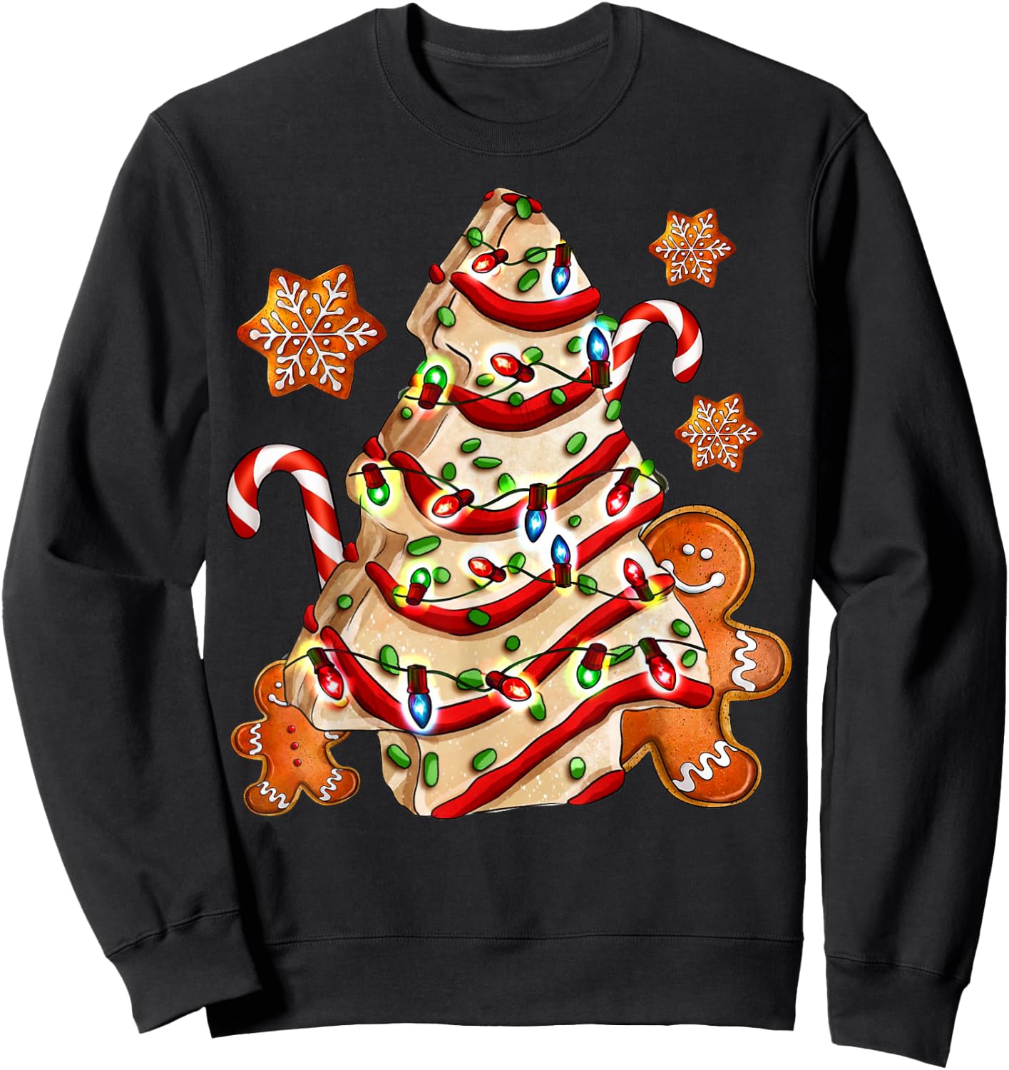 Christmas Tree Cakes Debbie And Gingerbread Cookies Pajamas Sweatshirt - Sweatshirt | Black
