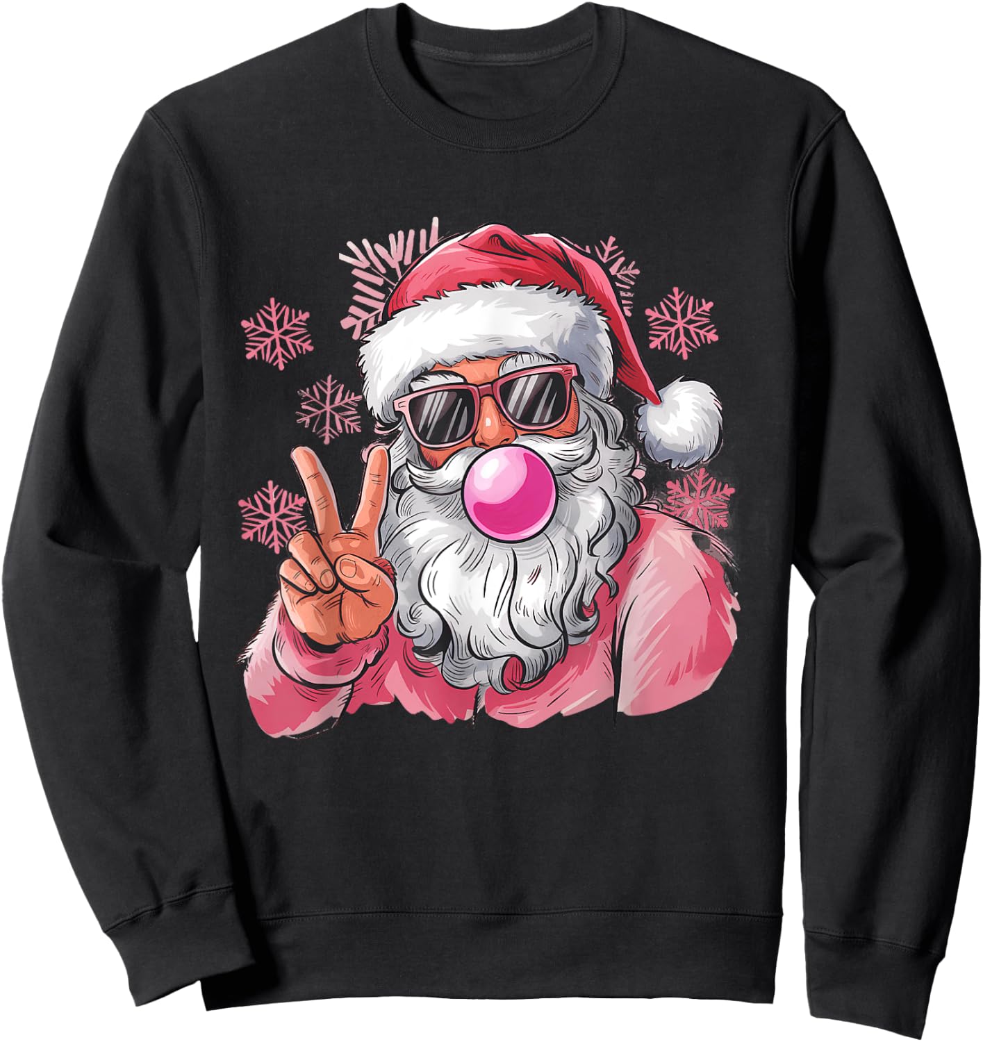 Retro Santa Christmas Blowing Bubble Pink Santa Xmas Funny Sweatshirt - Sweatshirt | Black