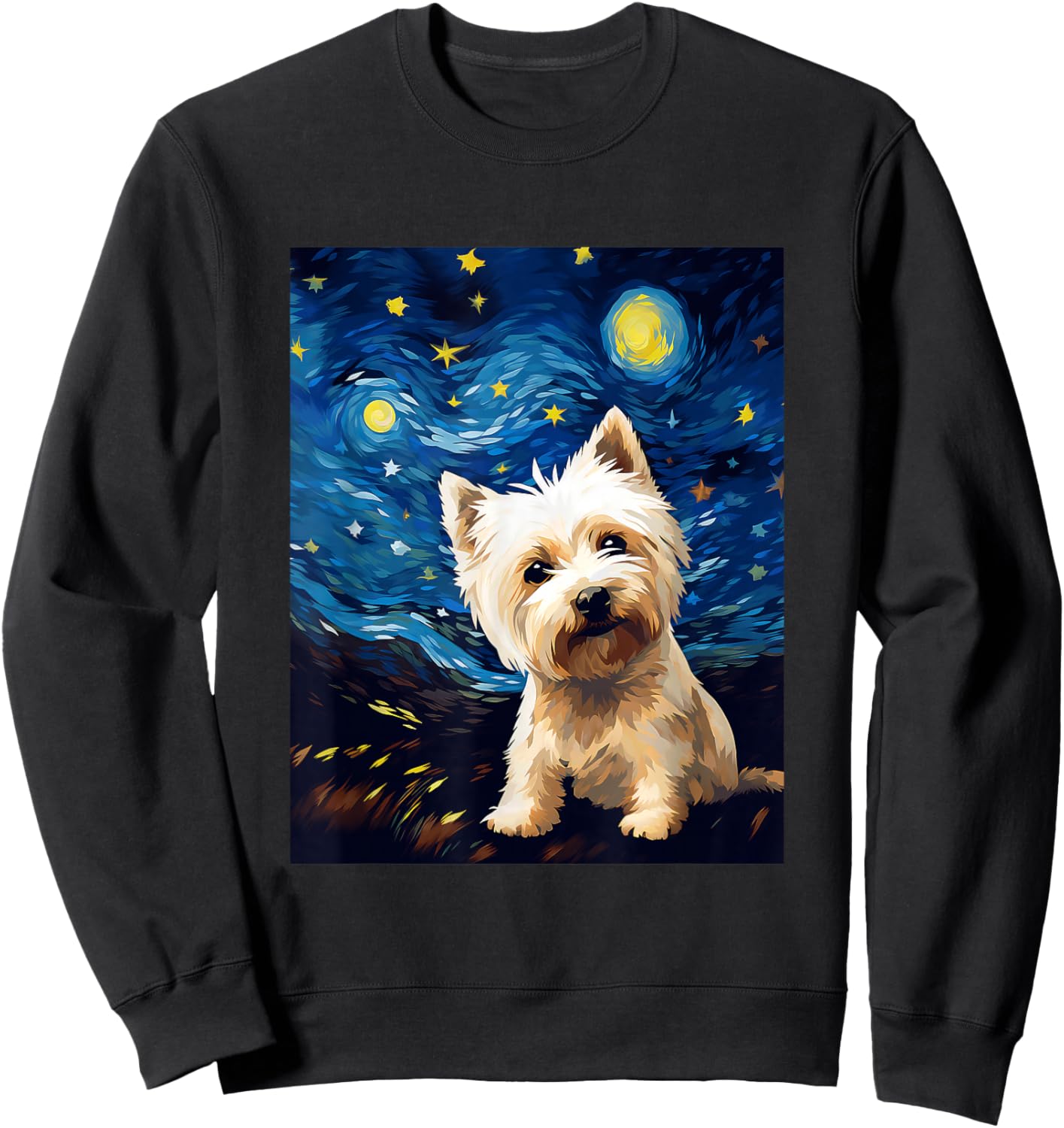 West Highland White Terrier Starry Night Van Gogh Sweatshirt - Sweatshirt | Black