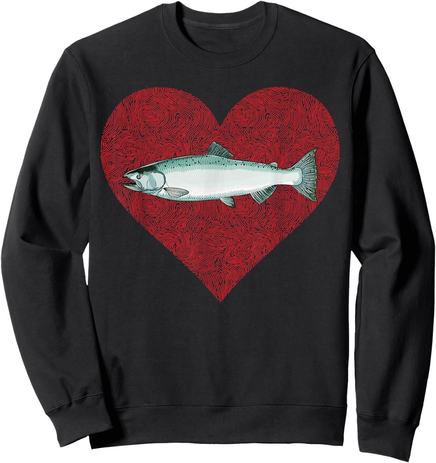 Chinook Salmon Valentines Day Fish Love Fingerprint Sweatshirt - Sweatshirt | Black